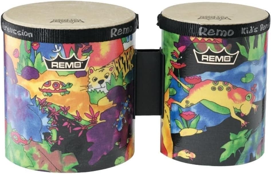 Remo KD-5400-01 Kids Percussion Bongo Drum - Fabric Rain Forest, 5-6