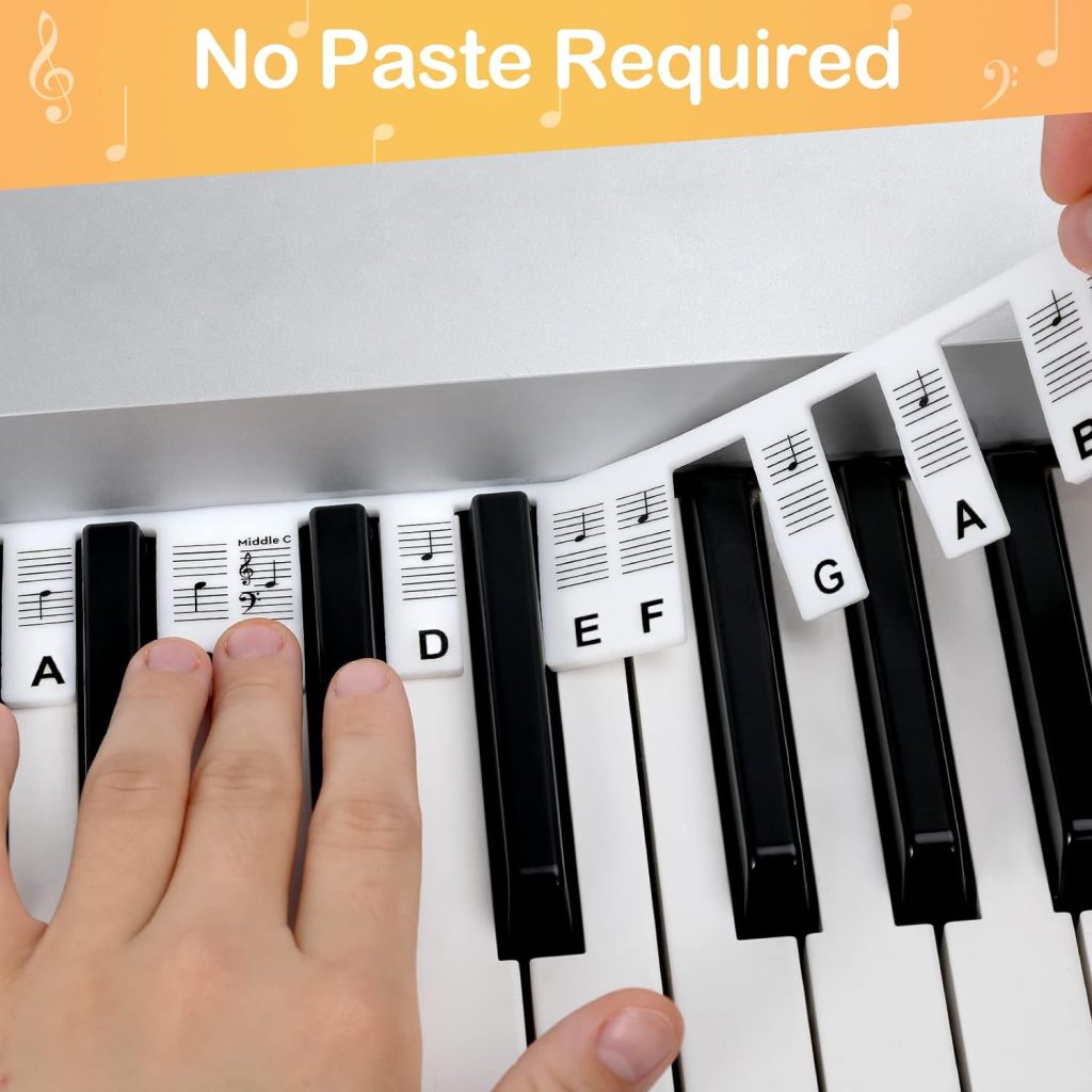 Removable Piano Keyboard Note Labels For 88 Keys No Paste Required, Reusable Piano Notes Guide Easy to Install (Black and White)