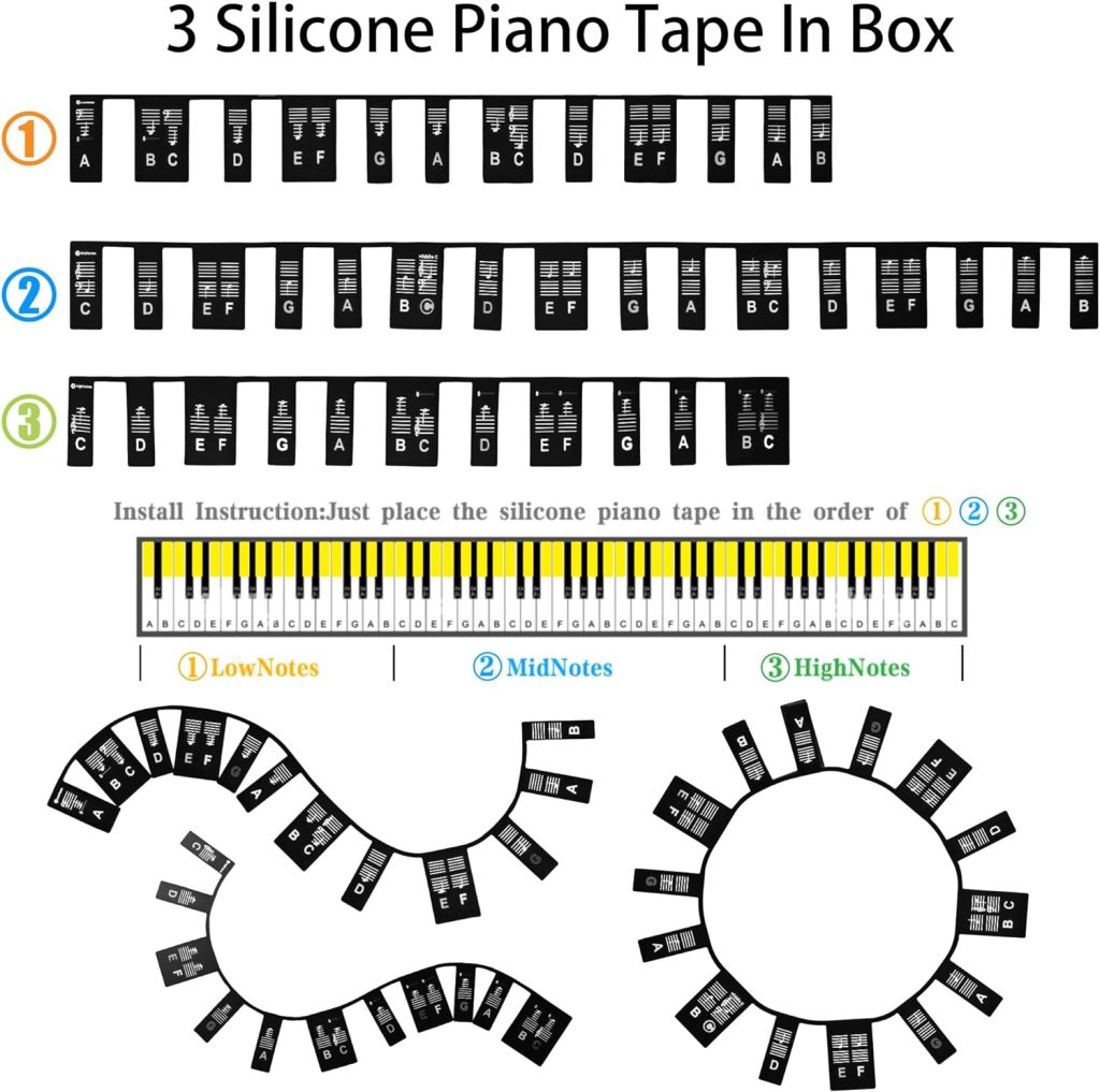 Removable Piano Keyboard Note Labels - Piano Keyboard Stickers, Piano Notes Guide Removable, Silicone Piano Key Labels Removable for Beignner,88 Keys Full Size, Comes with Box(Classic Black）