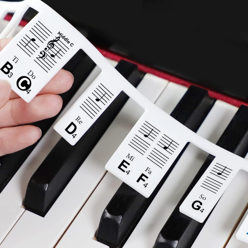 Removable Piano Keyboard Note Labels, SS Piano Keyboard Stickers, Key Notes Guide Overlay for Beginners Learning Piano, 88 Keys Full Size, Non-Adhesive Silicone (Black)