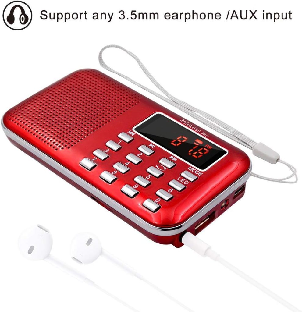 Retekess PR11 AM FM Radio Portable, Rechargeable Radio Digital Tuning, MP3 Music Player Speaker Support Micro SD, AUX, USB Port, Ideal for Outdoor (Red)