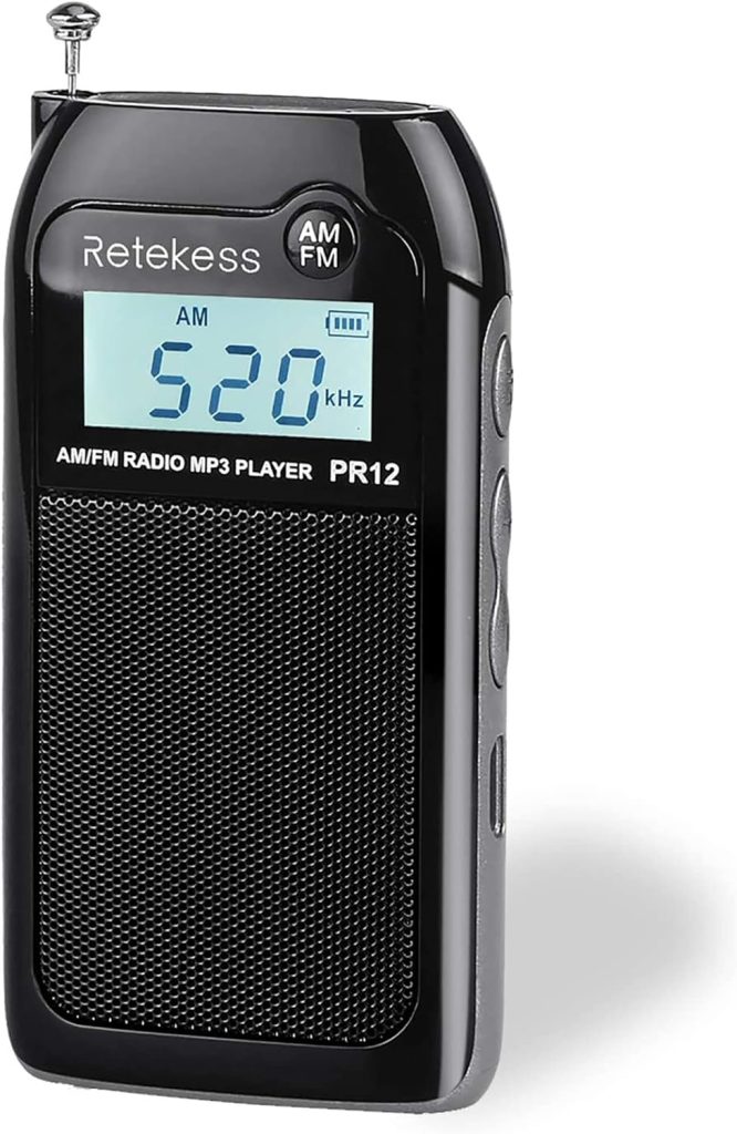 Retekess PR12 Digital Radio, Pocket Radio AM FM, Mini Radio with Micro SD, Backlit Display and Earphone Jack, Suit for Jogging and Gym (Black)