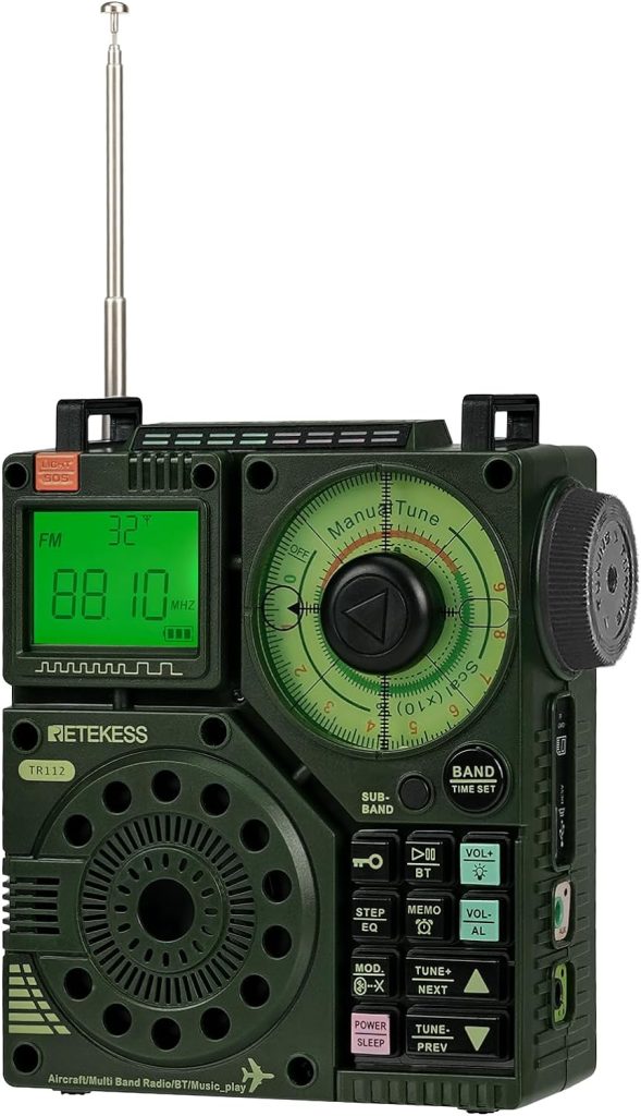 Retekess TR112 Portable Shortwave Radio, Multiband Radio Receiver, APP Control, AM FM SW AIR VHF WB Receiver with Bluetooth, TF, 6 EQ Modes, SOS, Clock