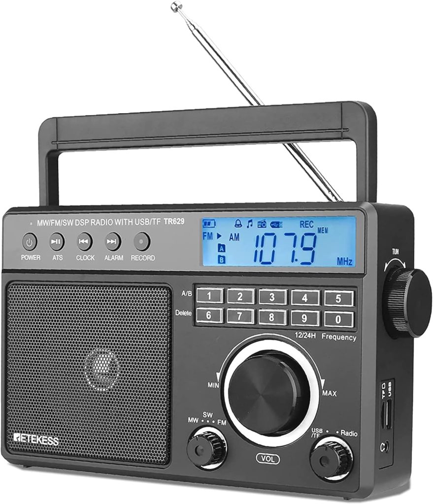 Retekess TR629 Portable Shortwave Radios, Digital Radio AM FM Plug in with DSP, Support Backlight LCD Display, Digital Tuning and Preset, USB, Micro SD, Clock, Recorder