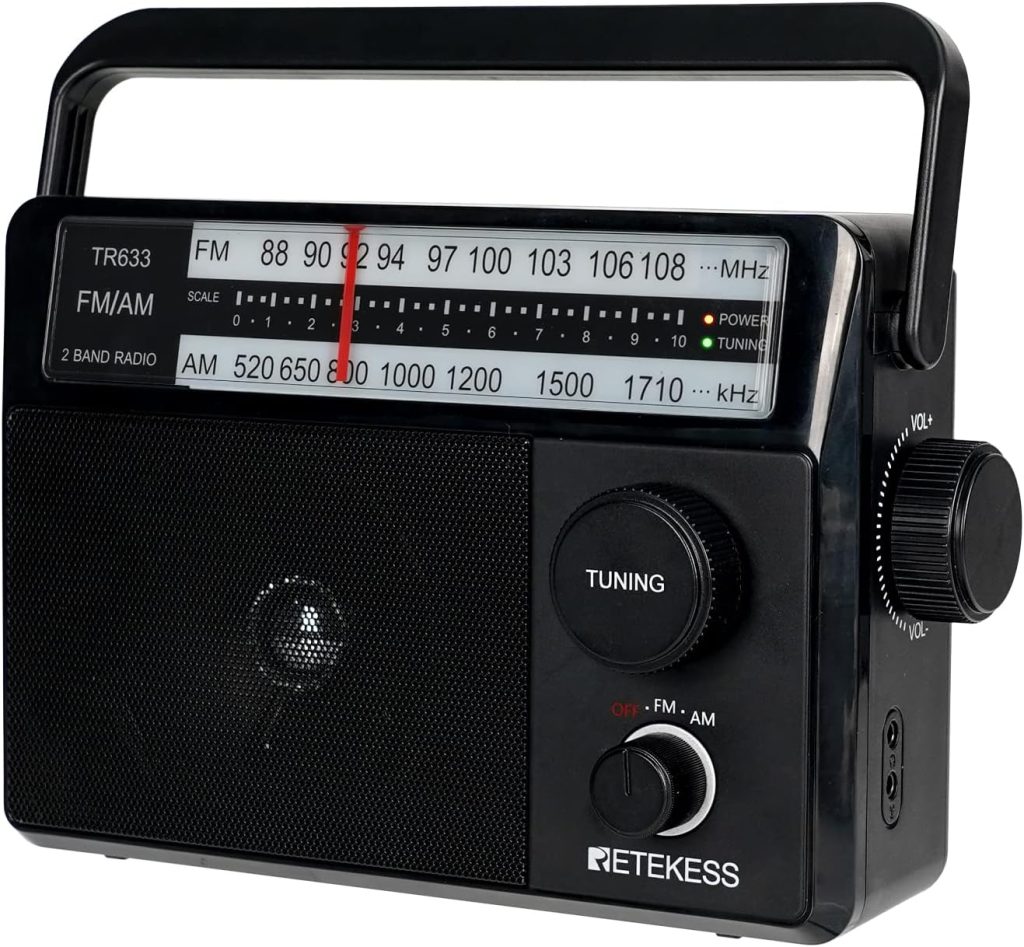 Retekess TR633 AM FM Radios with Best Reception, Portable Radio Plug in Wall, External Antenna Jack, Battery Operated Radio by 4 AA Batteries Or AC Power for Senior, Home