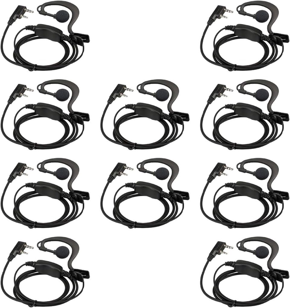 Retevis Case of 10, Two Way Radio Earpiece with Mic Single Wire Earhook Headset Compatible with Baofeng BF-888S UV-5R H-777 RT22 Arcshell AR-5 Walkie Talkies