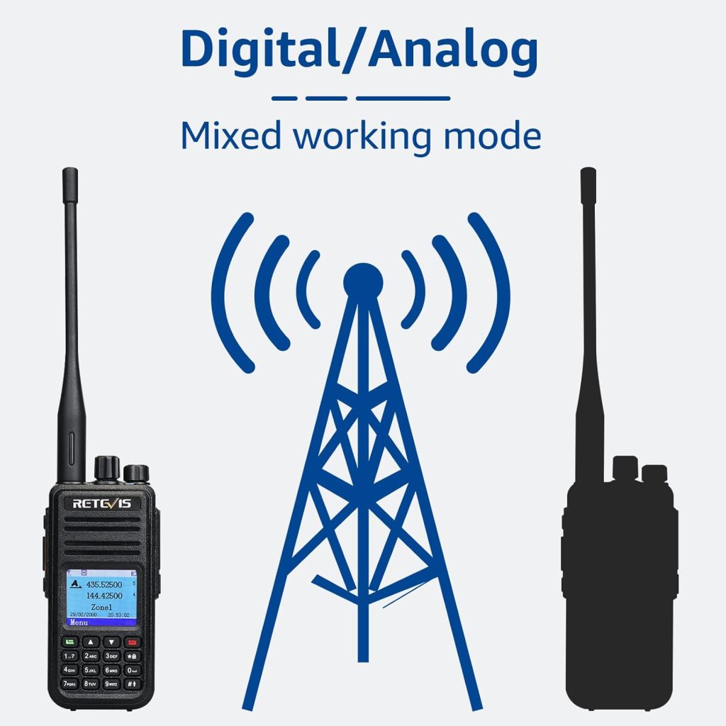 Retevis RT3S Dual Band DMR Radio, Digital Analog 2 Way Radio with GPS APRS, 3000Ch 10000 Contacts 2000mAh, Long Range Handheld Walkie Talkie for Traveling Hiking (Black 1 Pack)