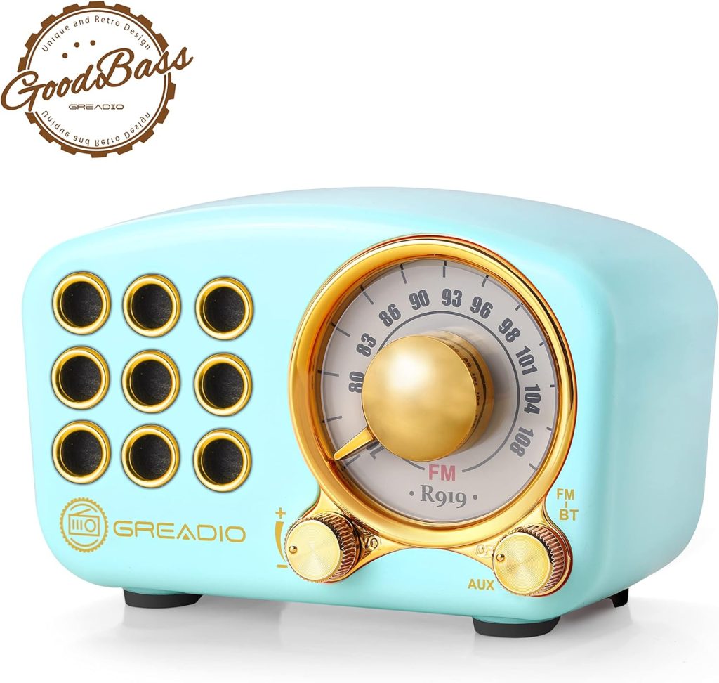 Retro Bluetooth Speaker, Vintage Radio-Greadio FM Radio with Old Fashioned Classic Style, Strong Bass Enhancement, Loud Volume, Bluetooth 5.0 Wireless Connection, TF Card and MP3 Player (Blue)