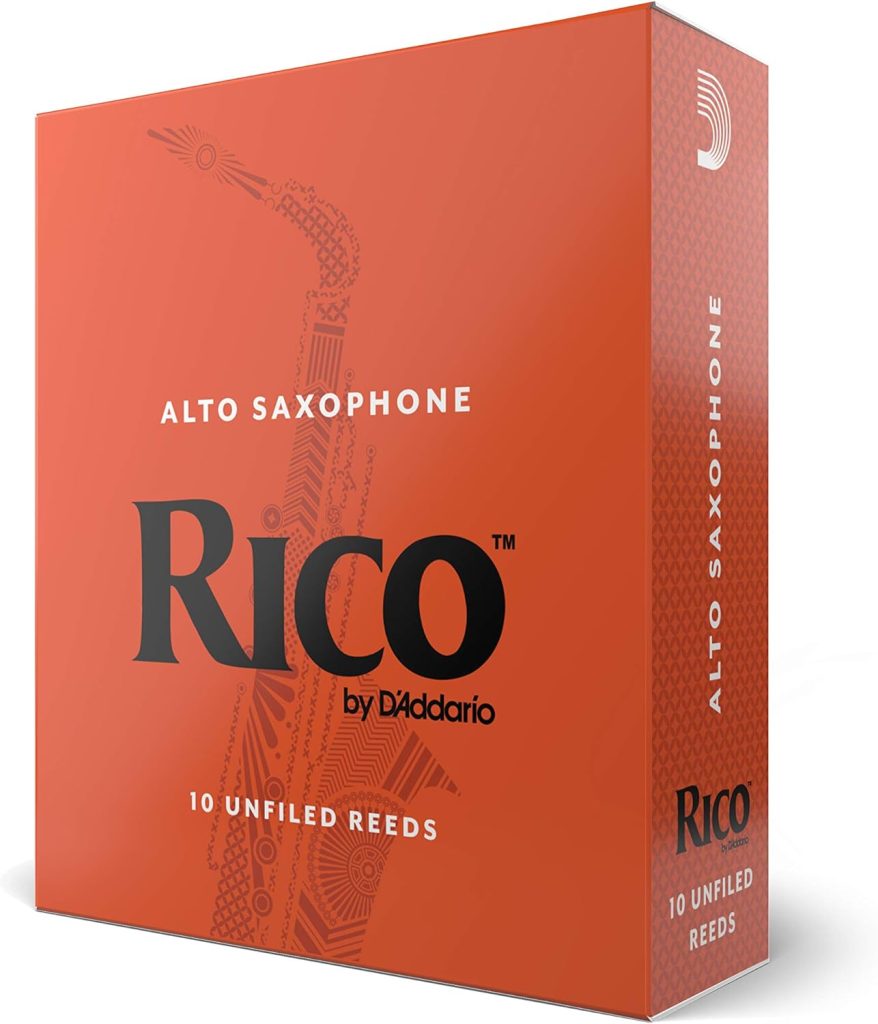 Rico Woodwinds Saxophone Reeds - Reeds for Alto Saxophone - Thinner Vamp Cut for Ease of Play, Traditional Blank for Clear Sound, Unfiled for Powerful Tone - Alto Sax Reeds 2 Strength, 10-Pack