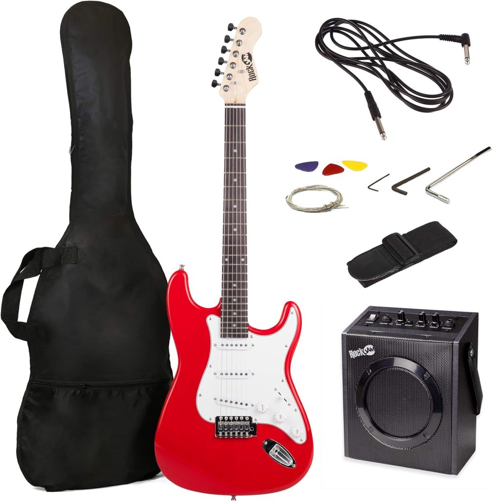 RockJam Electric Guitar Superkit with 10-watt Amp, Gig Bag, Picks  Online Lessons 6 String Pack, Right, Red, Full (RJEG03-SK-RD)