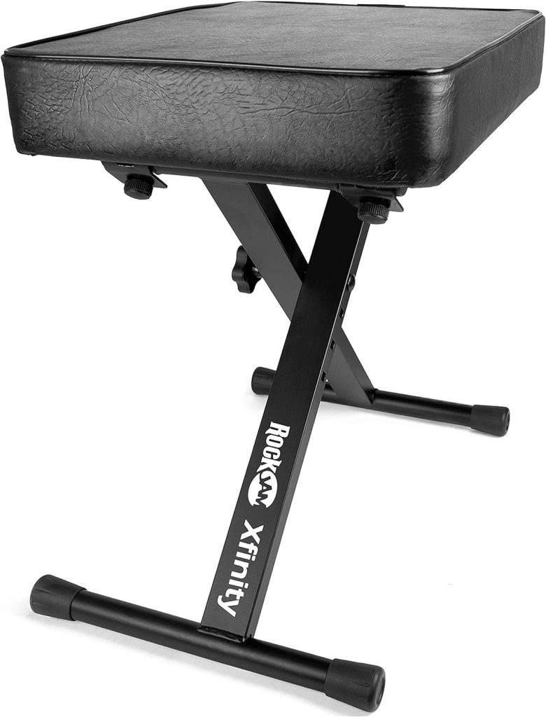 RockJam KB100 Adjustable Padded Keyboard Bench, X-Style, Black