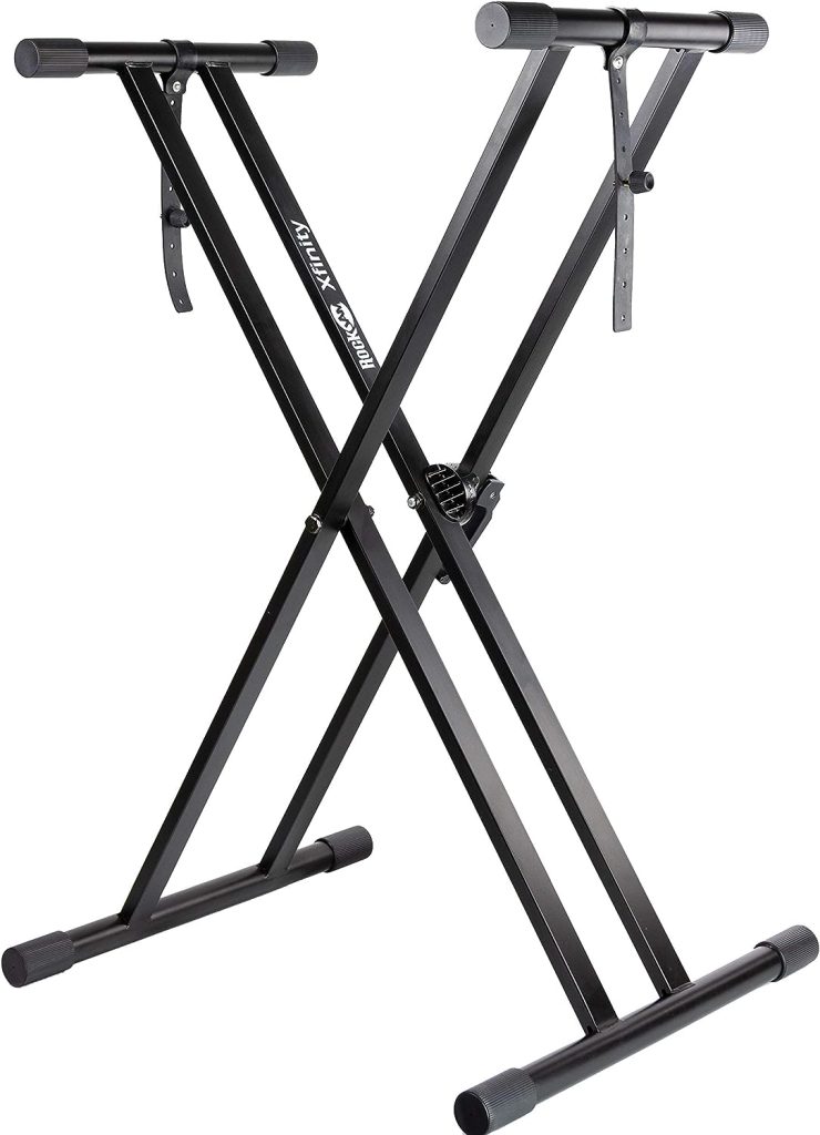 RockJam Xfinity Heavy-Duty, Double-X, Pre-Assembled, Infinitely Adjustable Piano Keyboard Stand with Locking Straps