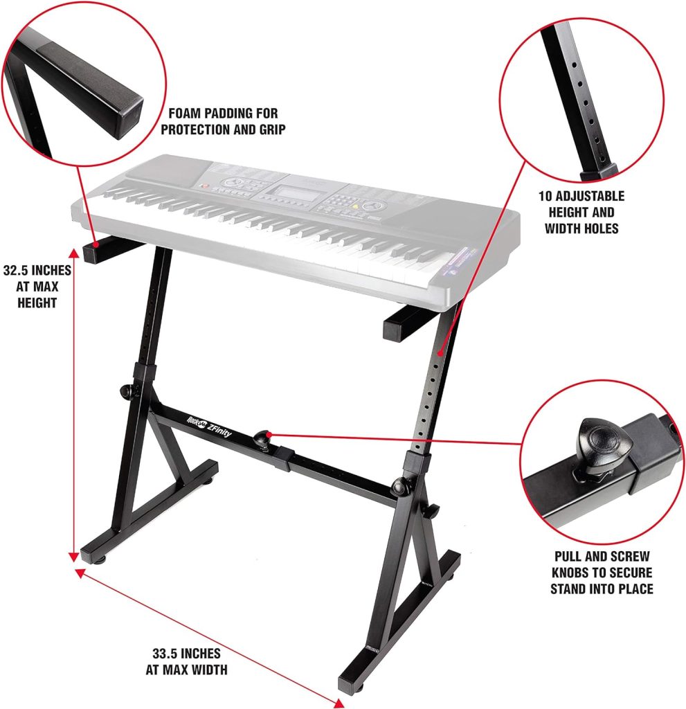 RockJam Z Style Adjustable and Portable Heavy Duty Music (Fits 54-88 Key Electric Pianos) Electronic Keyboard Stand (RJZZ363)