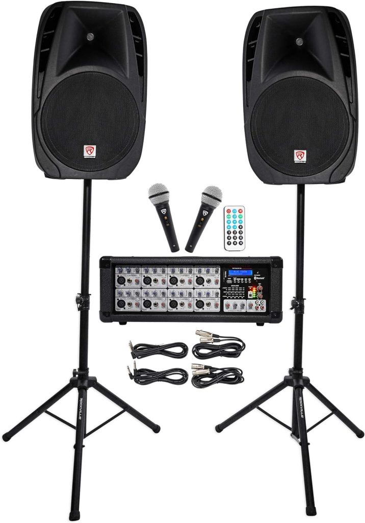 Rockville 15 Church Speakers+Mixer+Stands+Mics+Bluetooth 4 Church Sound Systems