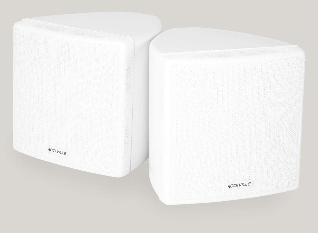 Rockville Cube Pair of 3.5 White Commercial 70V Swivel Wall Mount Speakers