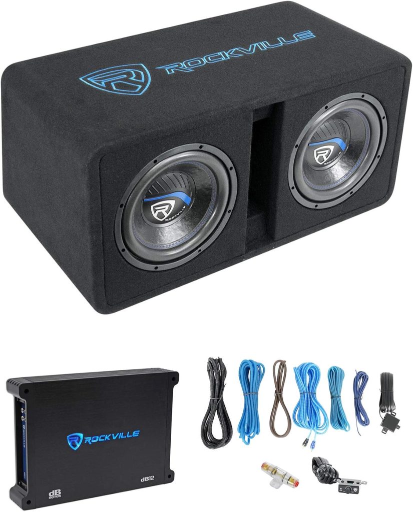 Rockville DK510 PACKAGE Dual 10 2400w K5 Car Subwoofer Enclosure+DB12 Amplifier