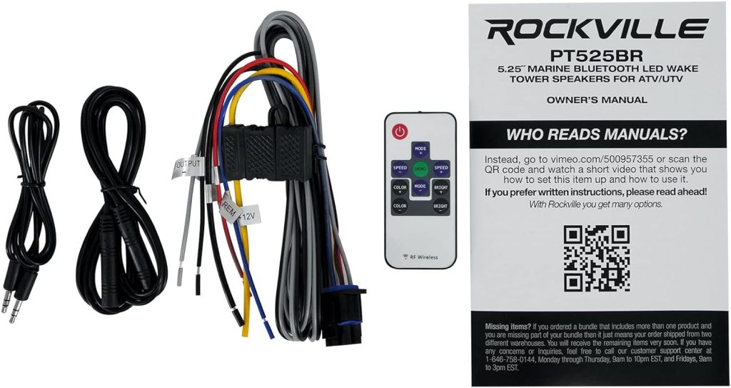 Rockville PT65BR 6.5 Powered Bluetooth LED Tower Speakers for ATV/UTV/RZR/Cart, Black