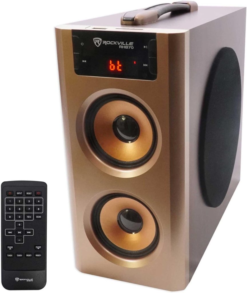 Rockville RHB70 Home Theater Compact Powered Speaker System w Bluetooth/USB/FM, Cherry Wood