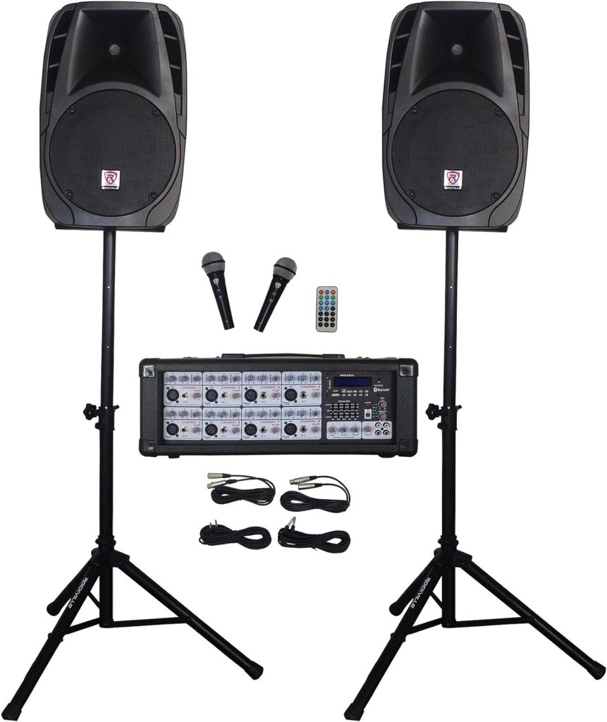 Rockville RPG2X12 Package PA System Mixer/Amp+12 Speakers+Stands+Mics+Bluetooth