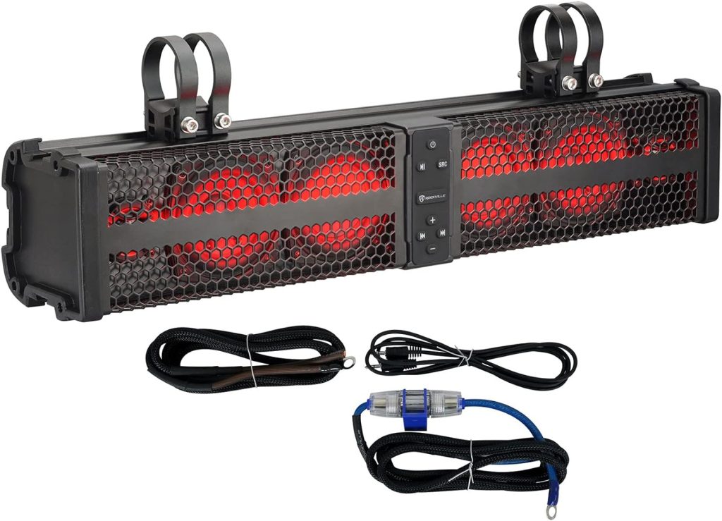 Rockville XBAR-24 24 ATV/UTV Soundbar Bluetooth Speaker System w LED + Wire Kit, Black