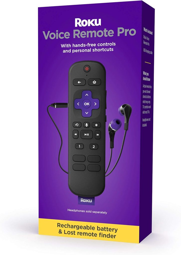 Roku Voice Remote Pro with TV controls | Rechargeable , lost remote finder, private listening , and shortcut buttons for Roku Players, TV,  Streambars