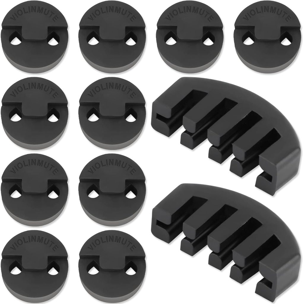 Rubber Violin Practice Mute Set, 10 Pack Round Tourte Style Mute for Violin and Small Viola  2 Pack Claw Style 4/4 Violin Practice Mute,Ultra Practice Silencer(Black)