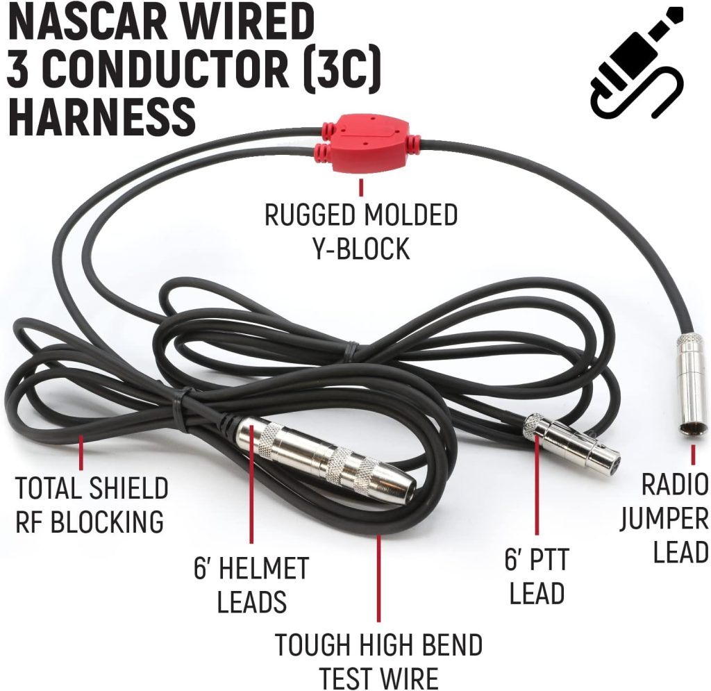 Rugged Racing Electronics Radios Communications Car Harness for NASCAR - Connects Helmet Kit Push to Talk and Two Way Handheld Radio