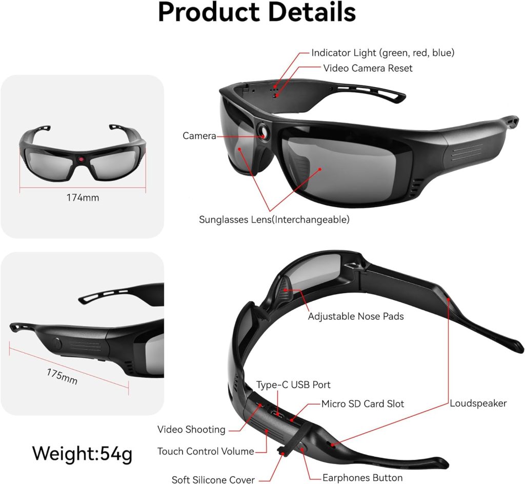 RunCam G4F Camera Video Sunglasses 1080P Hands-Free Filming Smart Glasses for Outdoor Sports Hiking Biking Fishing Scouting Driving Hunting