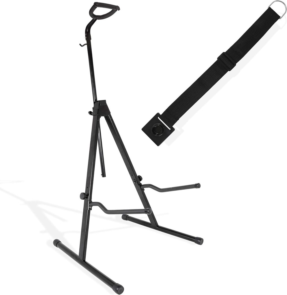 Saintfield Studios - Adjustable Steel Cello Stand with Bow Holder Hook in Matte Black - Foldable and Portable Floor Tripod Stands with Safety Bar - Complete with Endpin Anchor Stopper
