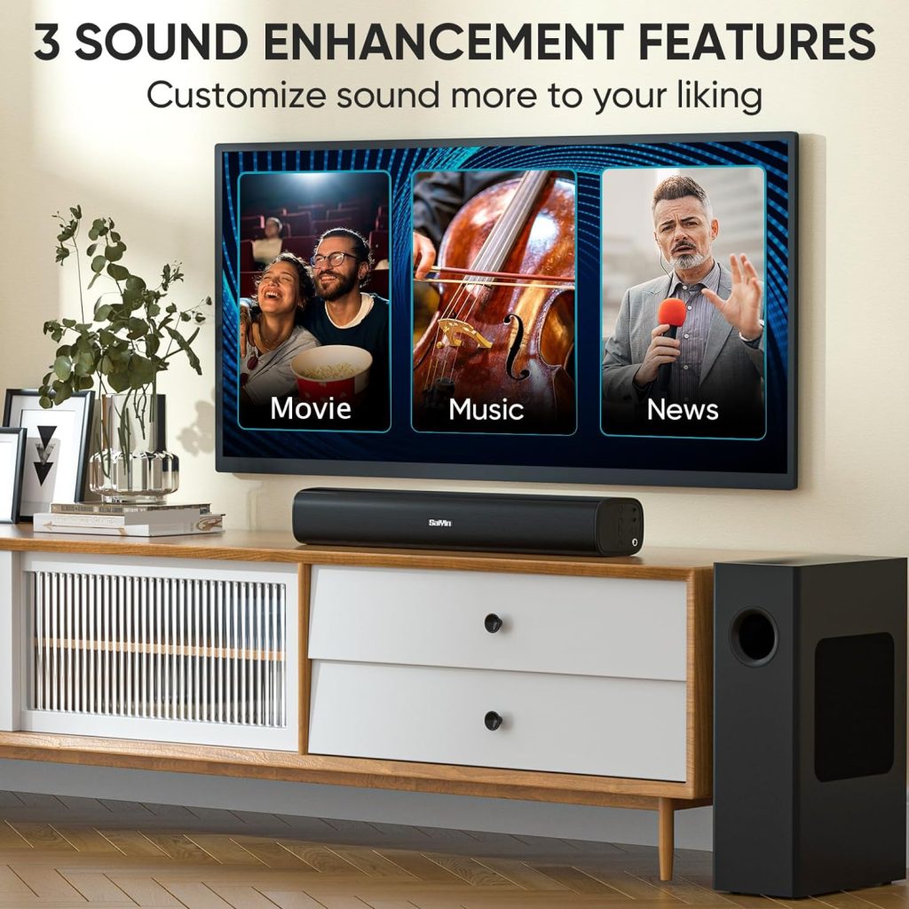 Saiyin Sound Bars for TV, 40 Watts Small Soundbar for TV,Surround Sound System TV Sound Bar Speakers with Bluetooth/Optical/AUX Connection for PC/Gaming/Projectors,17inch