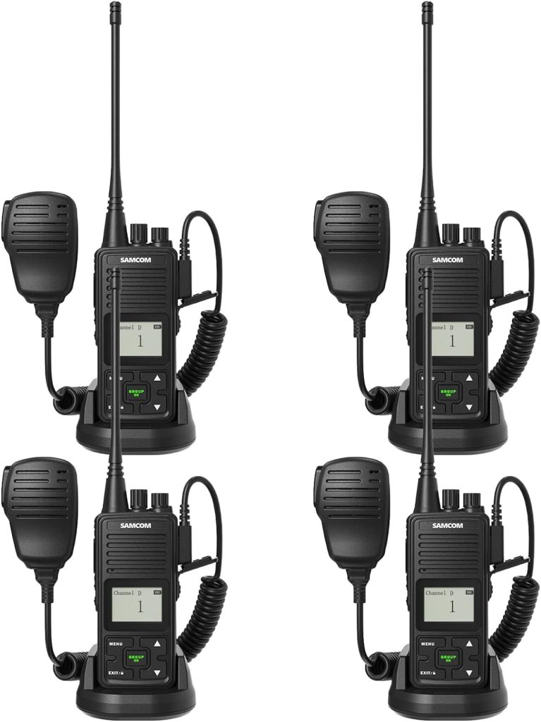 SAMCOM FPCN10A Two Way Radios with Speaking Mic, 2 Watt Walkie Talkies, 2 Way Radios 3000mAh Rechargeable, Programmable Heavy Duty UHF Radios with Shoulder Speaker Mic (4 Pcs Radios + 4 Mic)