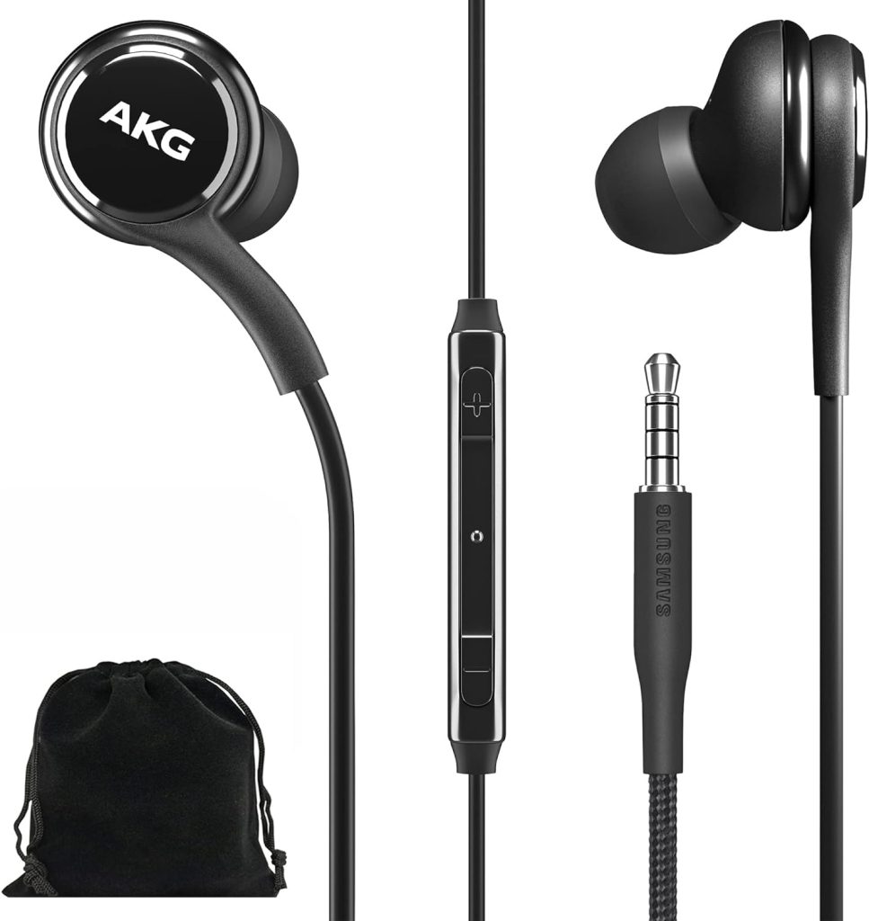 Samsung AKG Earbuds Original 3.5mm in-Ear Headphones with Remote  Mic for Galaxy A71, A31, Galaxy S10, S10e, Note 10, Note 10+, S10 Plus, S9 - Braided, Includes Velvet Carrying Pouch - Black
