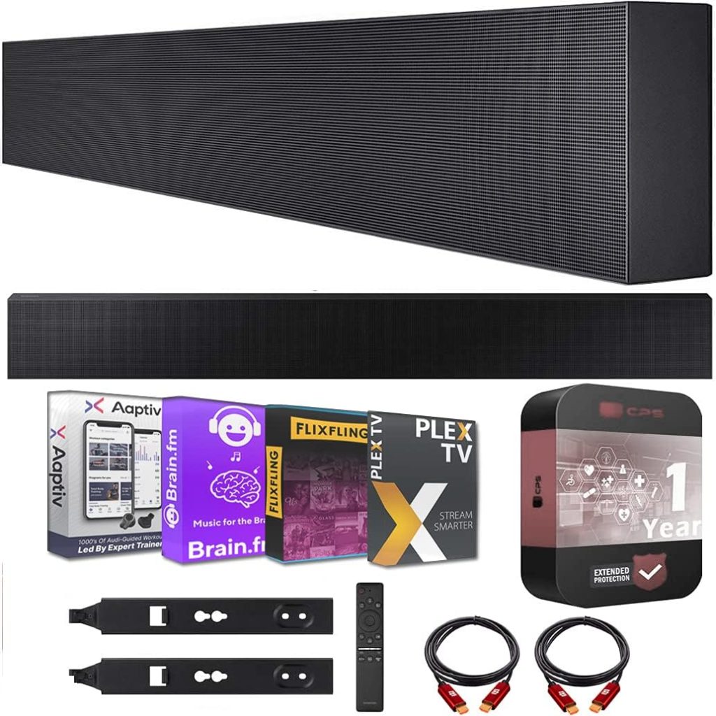SAMSUNG HW-LST70T 3.0ch The Terrace Soundbar Dolby 5.1ch Built in Subwoofer  Outdoor Weather Resistant Bundle w/Wall Mount + CPS Protection Pack Pack + 2 Deco Gear HDMI Cables +Streaming Kit