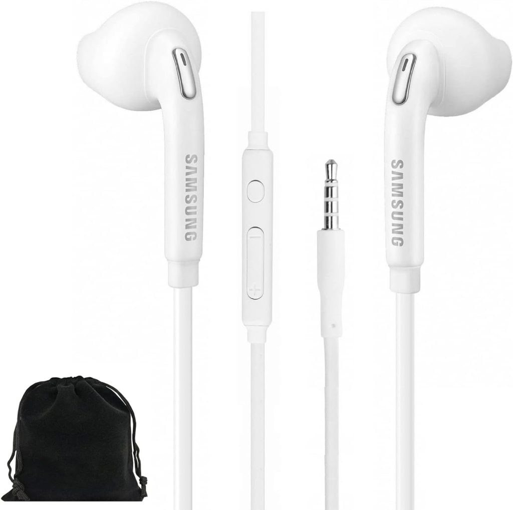 SAMSUNG Samung Wired Earbuds Original 3.5mm in-Ear Headphones Galaxy S10, S10 Plus, S10e Plus, Note 10, A71, A31 - Microphone  Volume Remote - Includes Black Velvet Carrying Pouch - White
