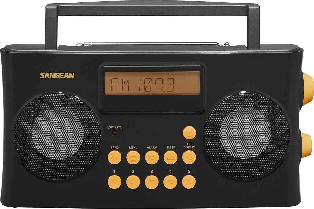 Sangean PR-D17 AM/FM-RDS Portable Radio Specially Designed for The Visually Impaired with Helpful Guided Voice Prompts, Black, 10 Station Presets (5 AM, 5 FM), Stereo/Mono Switch, Alarm Timer