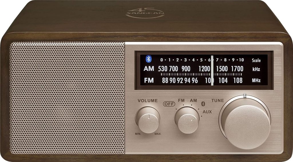 Sangean WR-16SE AM/FM/Bluetooth/Aux-in/USB Phone Charging 45th Anniversary Special Edition Wooden Cabinet Radio (Dark Walnut with Rose Gold)