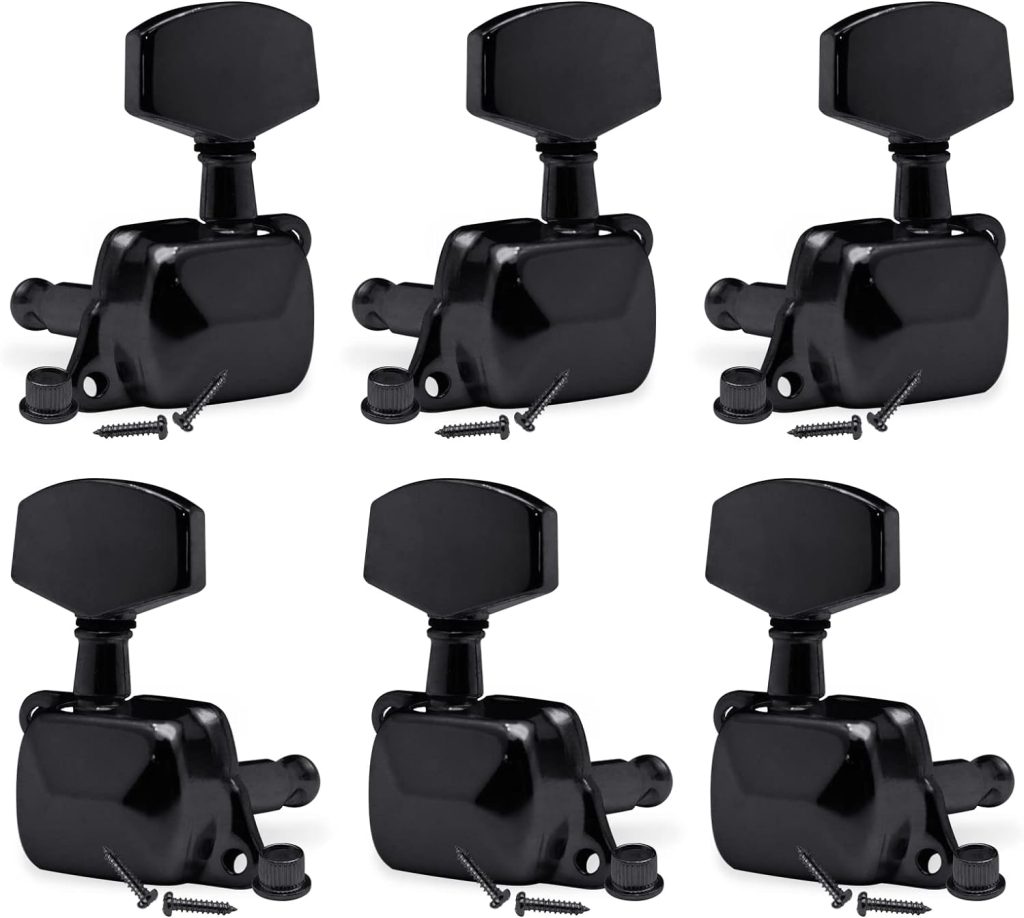 SAPHUE 3+3 Semi-closed Guitar Tuners String Tuning Pegs Keys Machine Heads Set for for Acoustic or Electric Guitar (Black)