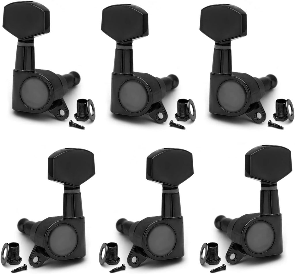 SAPHUE 6 Pieces 3L3R Guitar tuner pegs,Big Square Sealed guitar tuning pegs tuners machine heads,for Acoustic or Electric Guitar (Black)