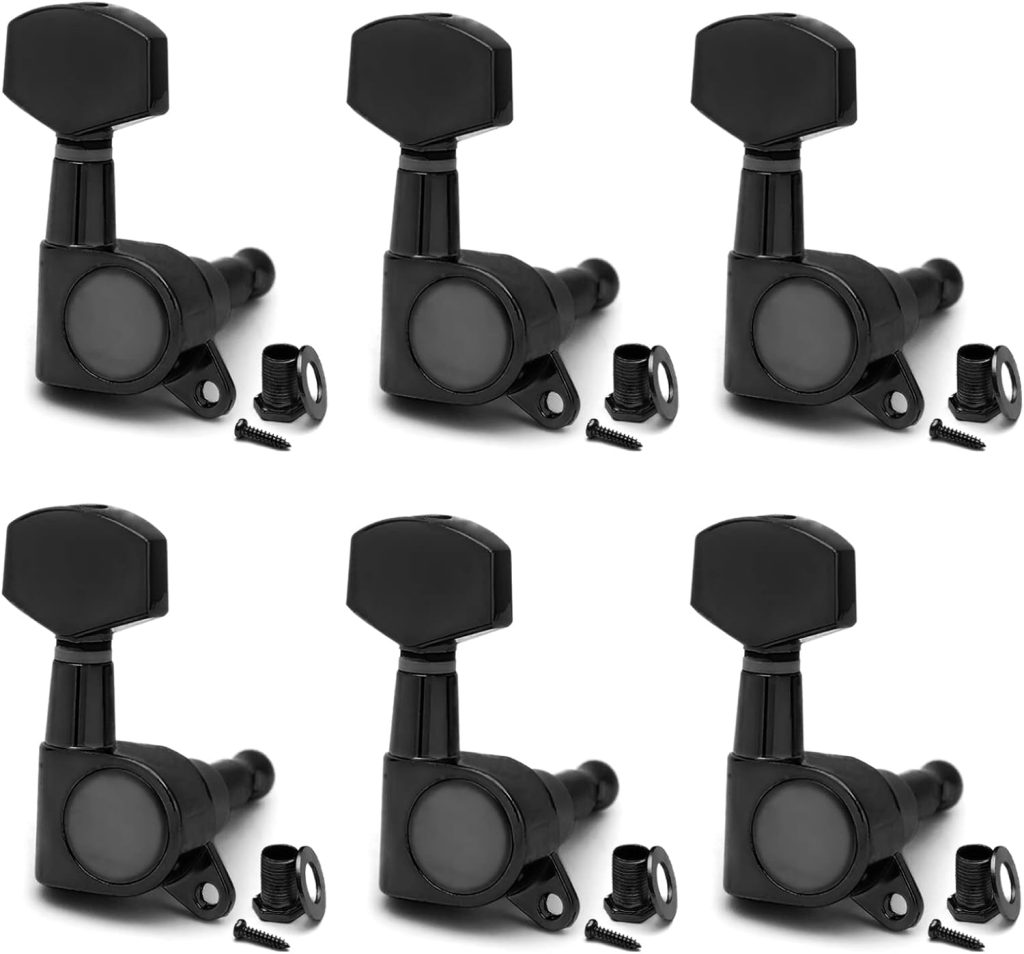SAPHUE 6 Pieces 6R Guitar tuner pegs,Big Square Sealed guitar tuning pegs tuners machine heads,for Acoustic or Electric Guitar (Black)