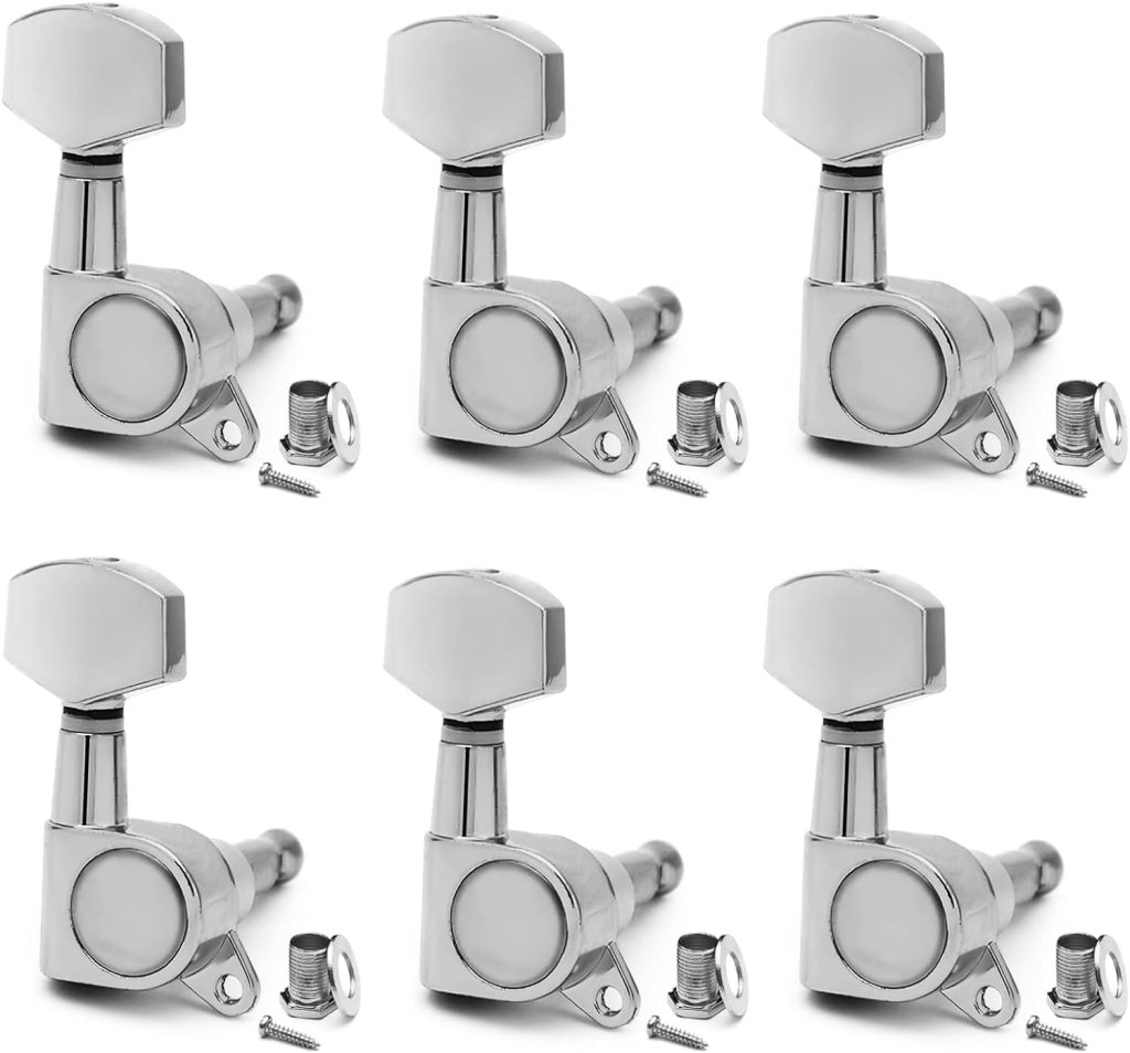 SAPHUE 6 Pieces 6R Guitar tuner pegs,Big Square Sealed guitar tuning pegs tuners machine heads,for Acoustic or Electric Guitar (Chrome)