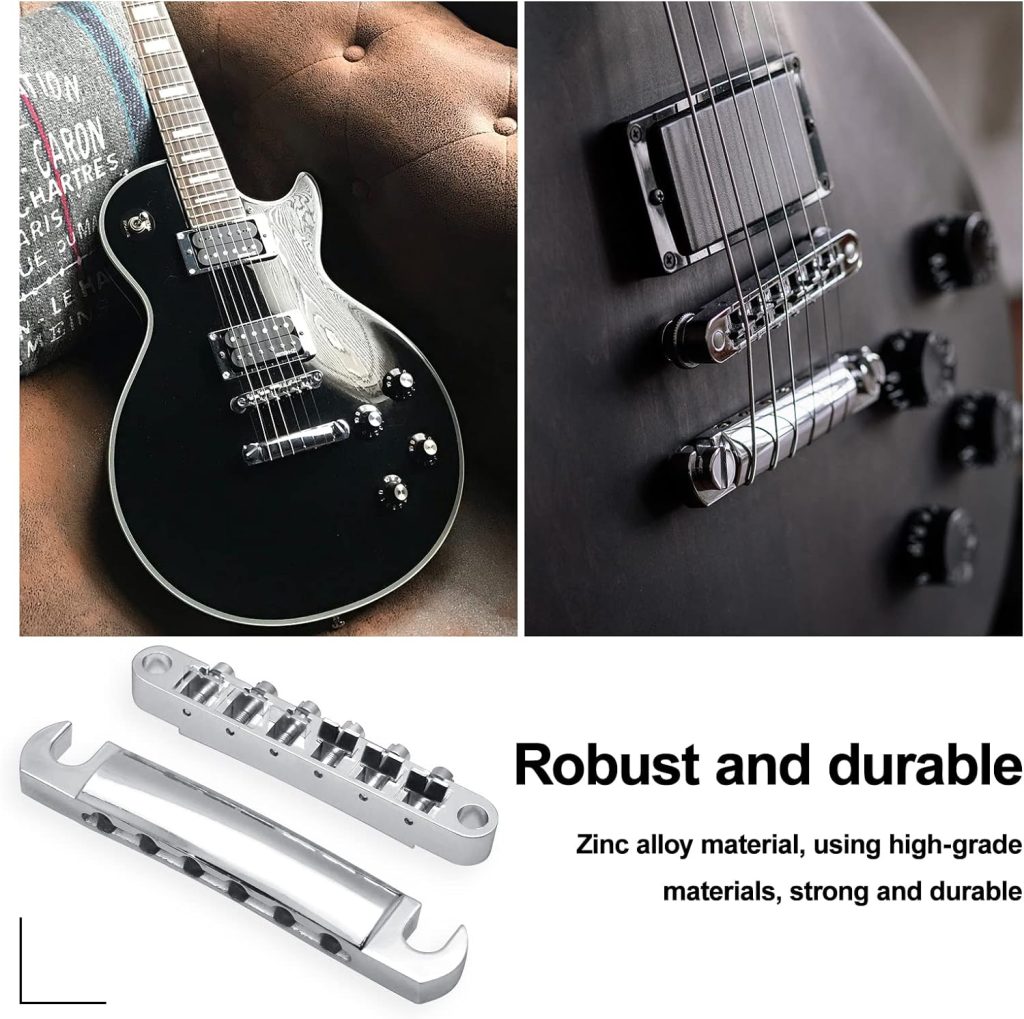 SAPHUE A Set of String Saddle Tune-O-Matic Bridge and Tailpiece with Studs for GB LP Style Electric Guitar (Chrome)