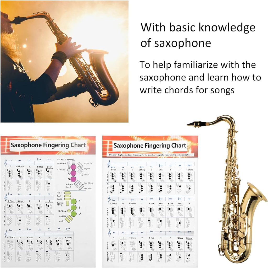 Saxophone Fingering Chart Poster Basics Guide Exercise Comparison Table Standard Note Range Portable Coated Paper Beginners