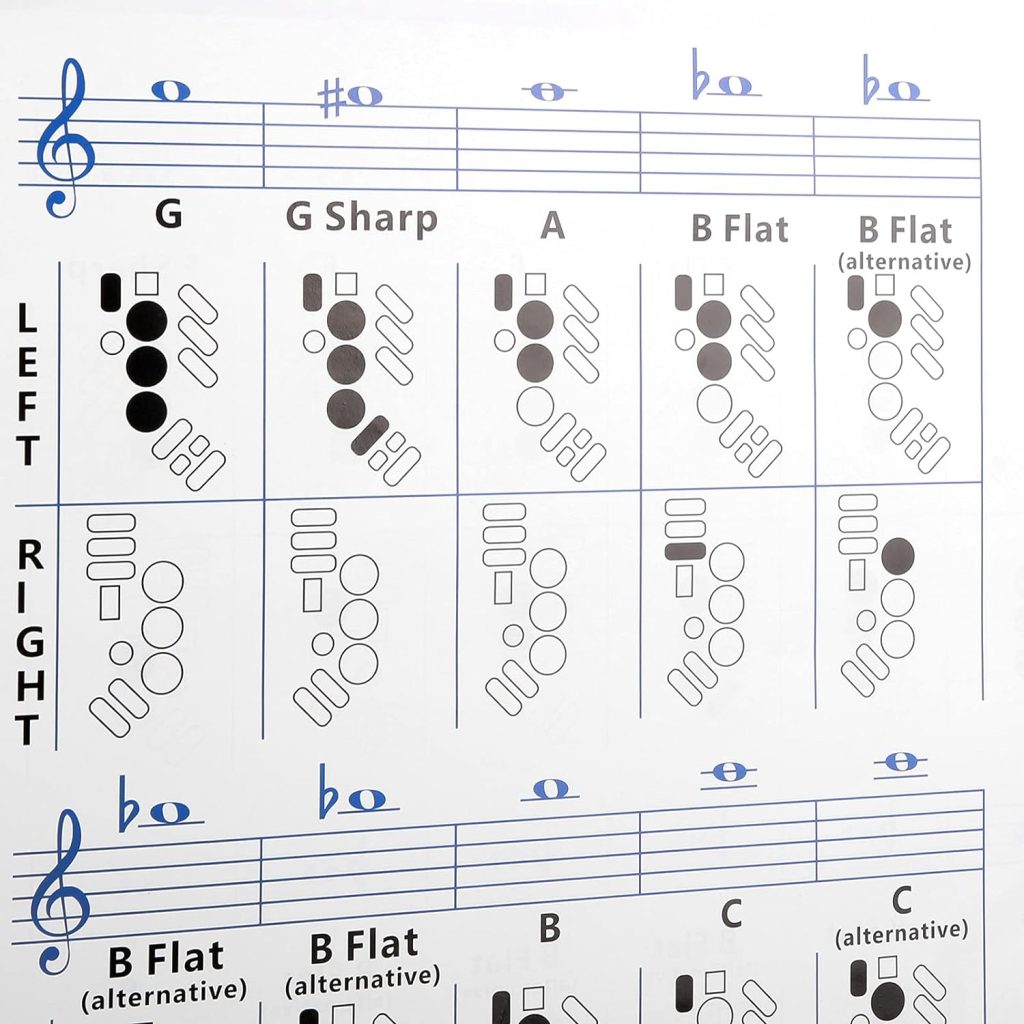 Saxophone Fingering Chart, Sax Beginner Guide Coated Paper for Beginners