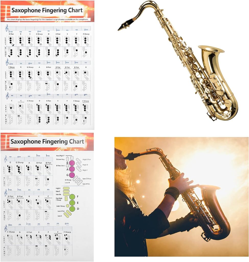 Saxophone Fingering Chart, Sax Beginner Guide Coated Paper for Beginners