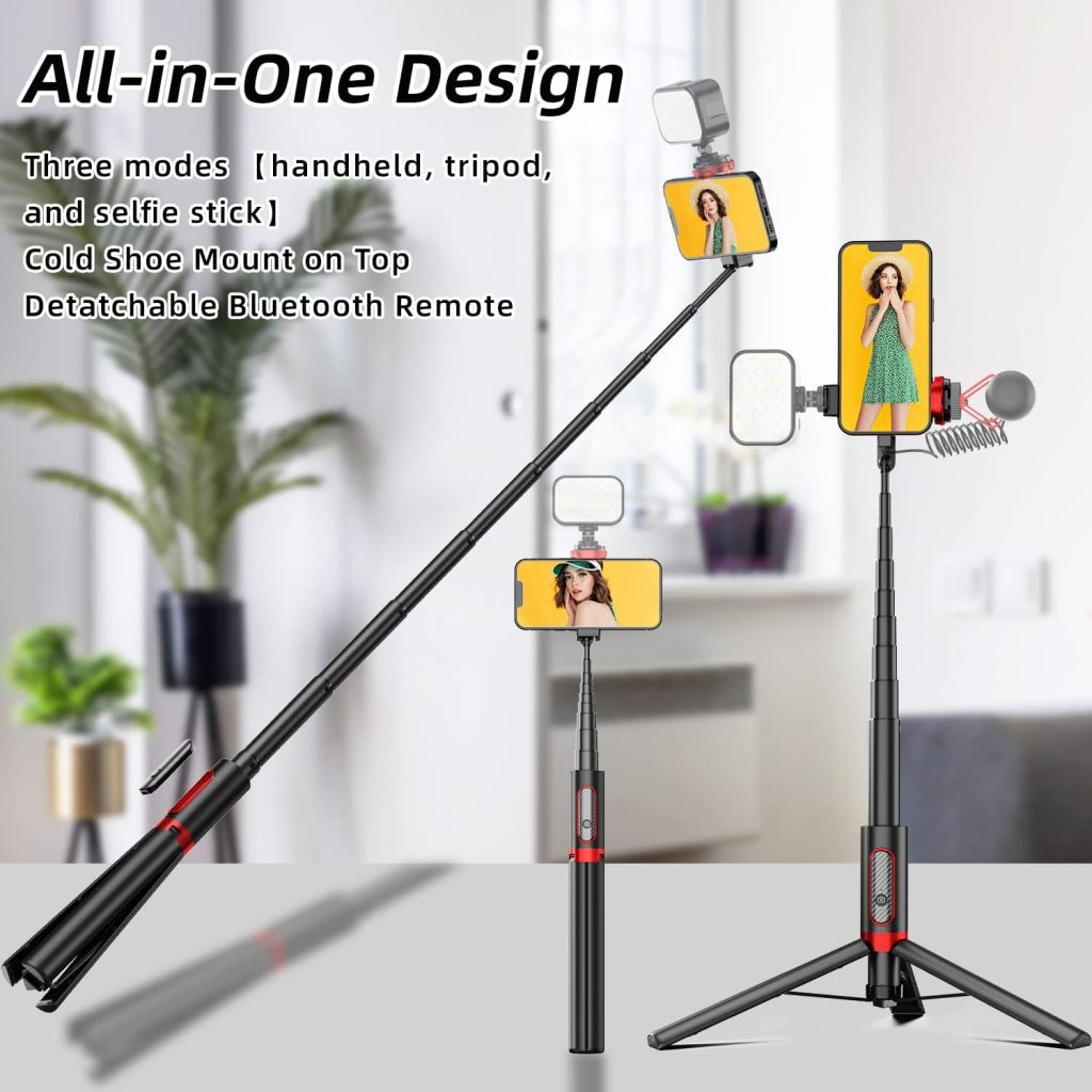 Selfie Stick Tripod for iPhone, Cell Phone Stand for Recording with Wireless Remote, Lightweight Tripod Stand for iPhone 13/12/12 Pro/12 Pro Max/11/11 Pro/X/XR/XS/8/7/6S,Android Samsung Smartphone