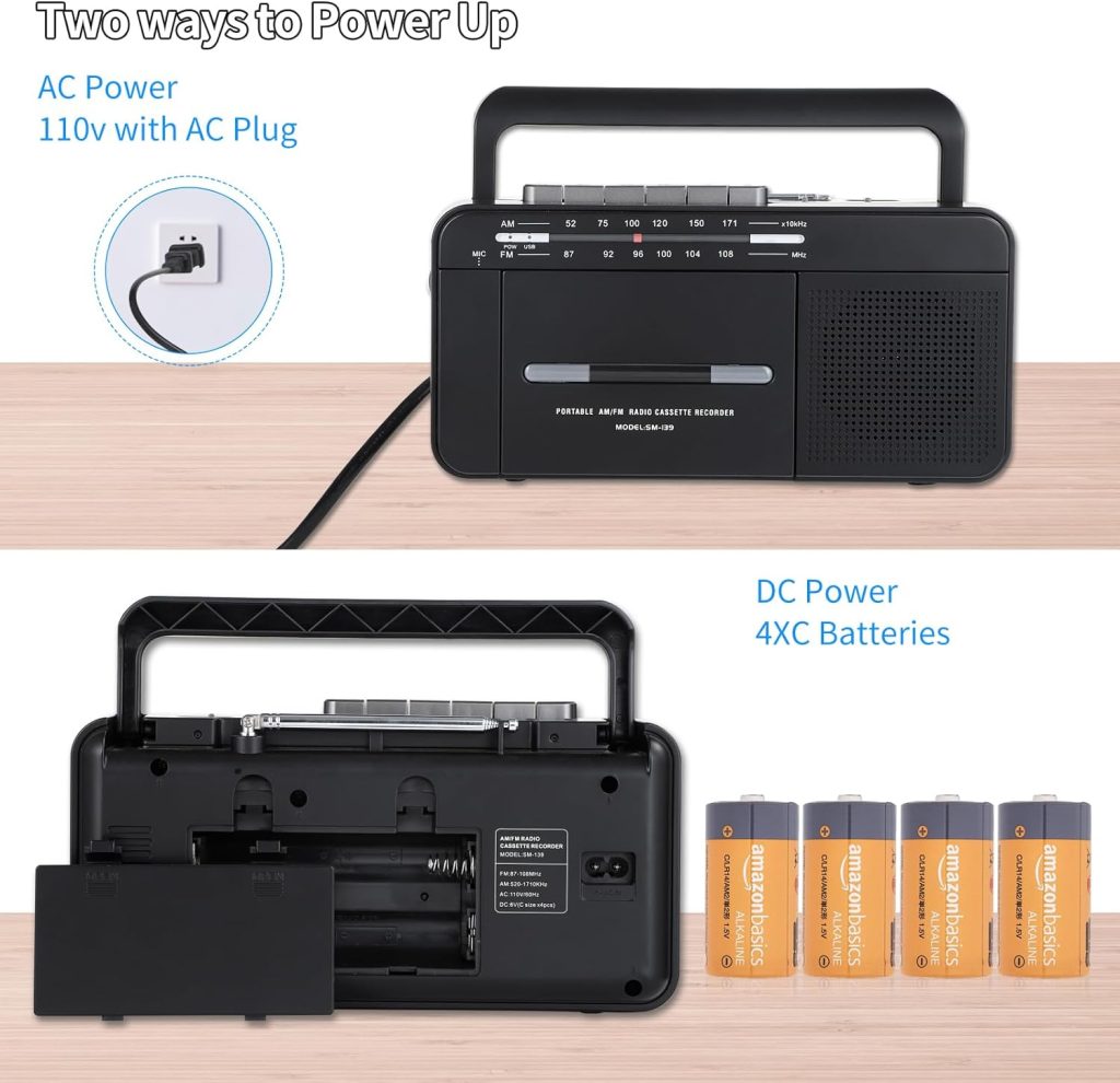 SEMIER Boombox MP3 Conversion Cassette Tape Player Recorder AM FM Radio, Cassette to MP3 Digital Converter, USB Recording, Built-in Microphone, Big Speaker and Earphone Jack by AC or C Batteries