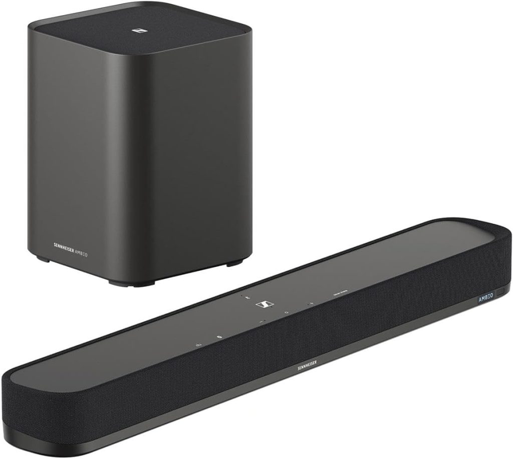 Sennheiser AMBEO Soundbar Mini 7.1.4 Channel Dolby Atmos Soundbar with Ambeo Sub 8in 350W Wireless Subwoofer with Bluetooth