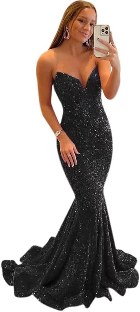 Sequin Prom Dresses 2023 Mermaid Homecoming Dress High Split Formal Party Evening Gowns for Women