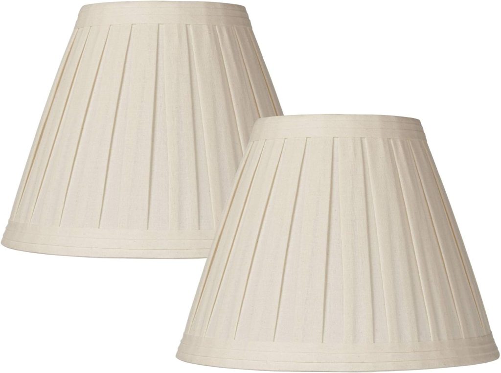 Set of 2 Creme Linen Box Pleated Medium Drum Lamp Shades 7 Top x 14 Bottom x 11 High (Spider) Replacement with Harp and Finial - Springcrest