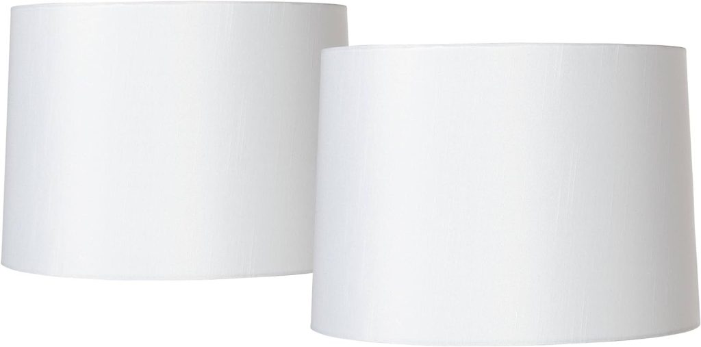 Set of 2 Hardback Drum Lamp Shades White Fabric Medium 13 Top x 14 Bottom x 10 High Spider with Replacement Harp and Finial Fitting - Springcrest